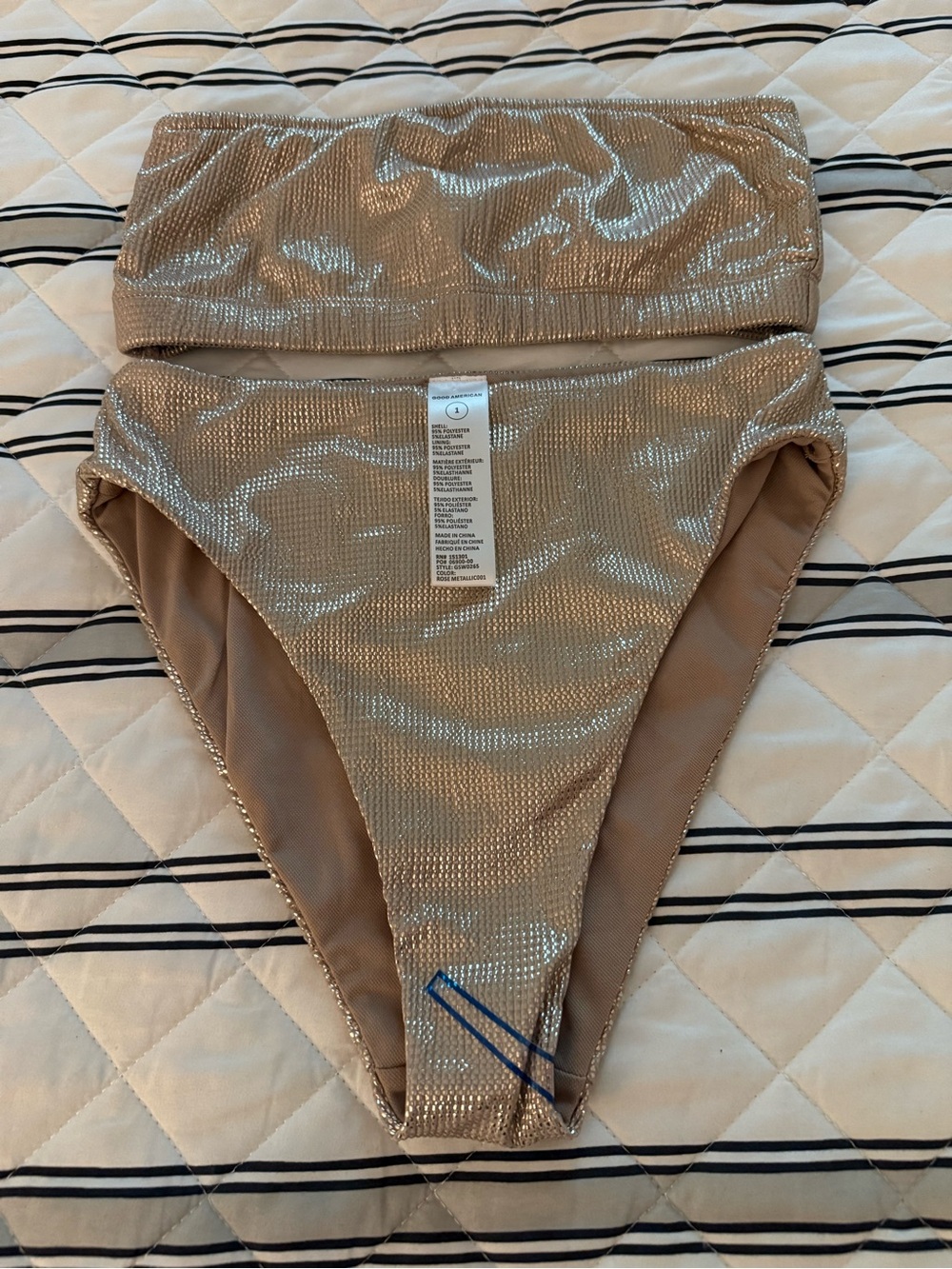 Good American Women's Metallic Rose Bikini Bottom sz 1 & Waist Band sz 2 NWOT